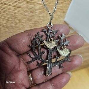2 Birds in a Silver-tone Tree Pendant Necklace